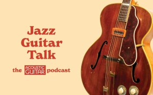 Archtop guitar with the Acoustic Guitar Podcast logo
