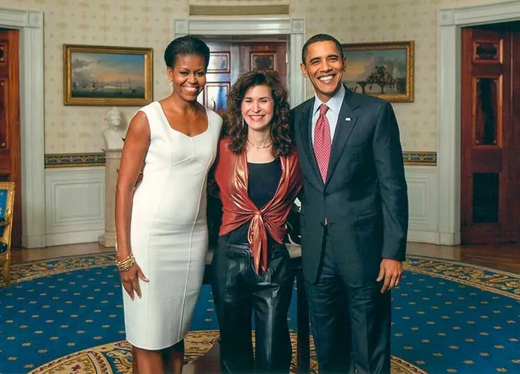 Sharon Isbin poses post–White House performance with the Obamas