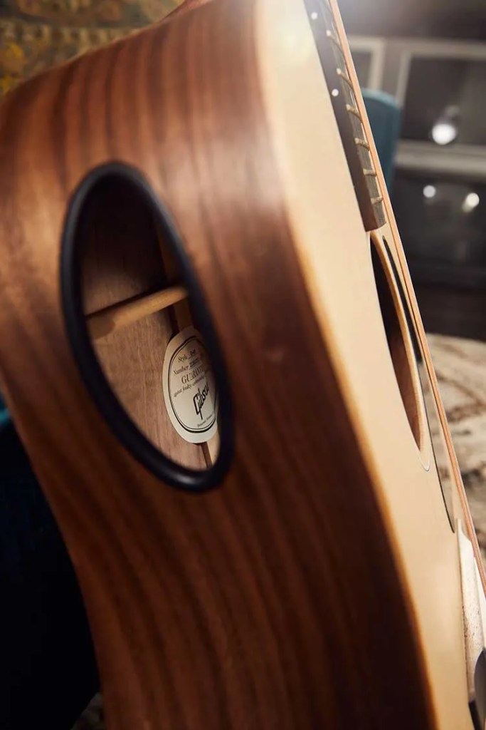 View of a guitar's interior through a Gibson Generation Collection G-45's player port