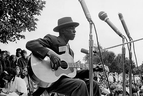 Skip James playing the guitar