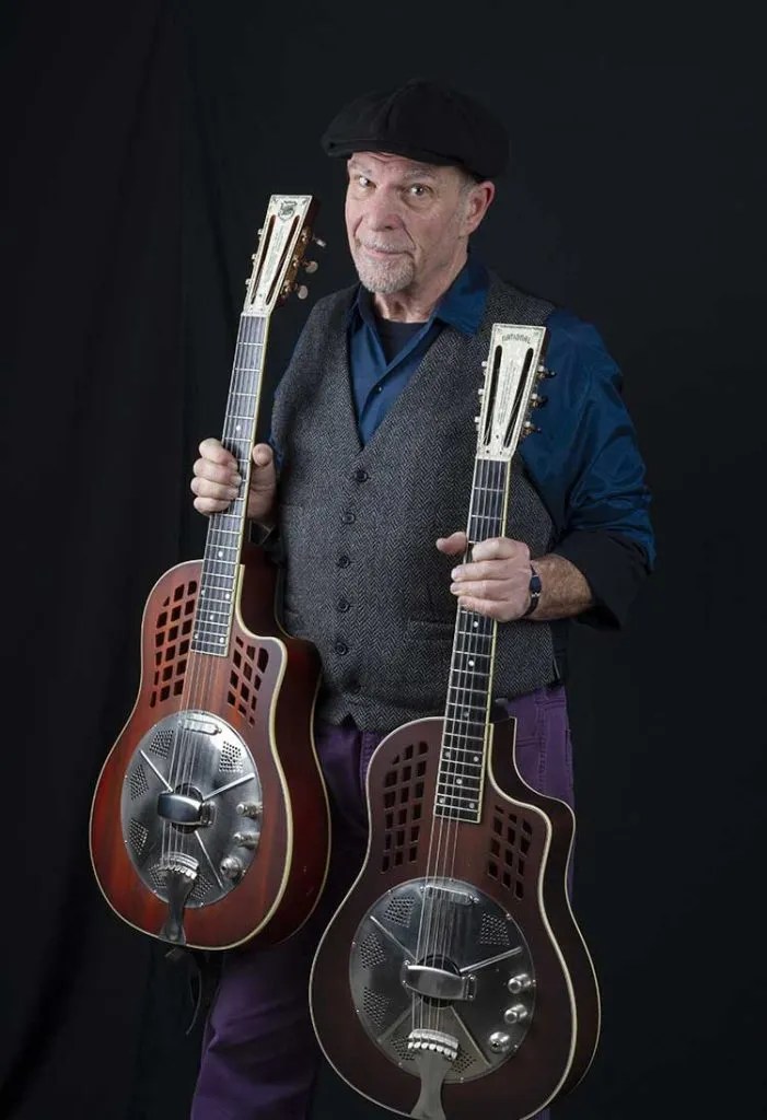 Steve James with his National Reso-Rocket WB signature model and original prototype